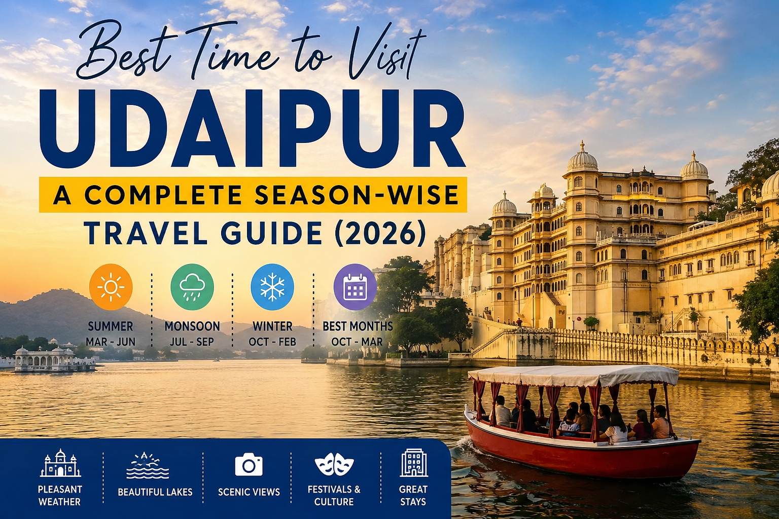 Best Time to Visit Udaipur with City Palace, Lake Pichola, boat ride and season-wise travel guide for 2026