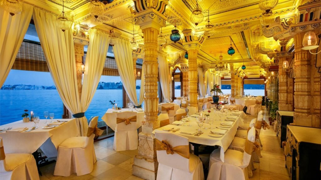 Luxury dining at Jagmandir Island Palace Restaurant on Lake Pichola