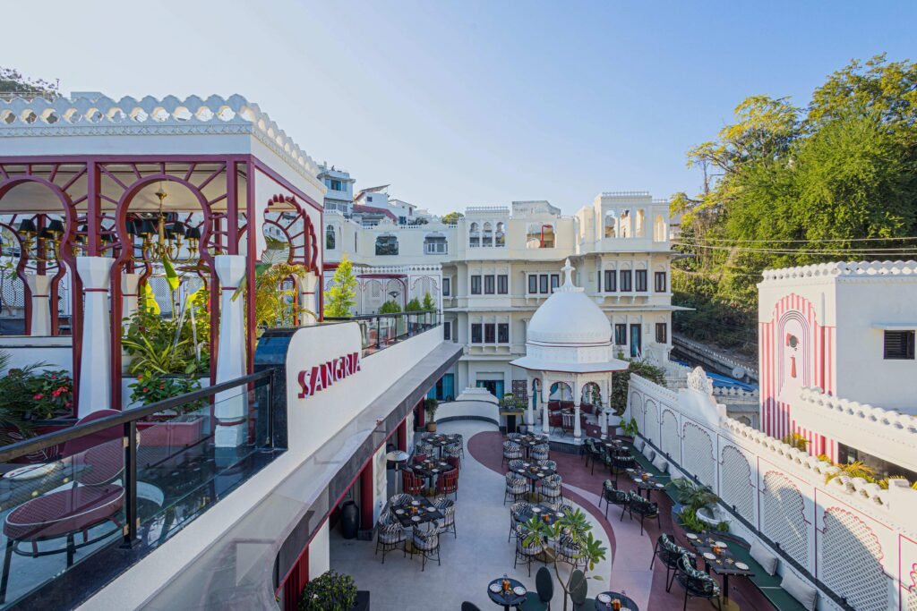 Sunset view from Sangria Sunset Rooftop restaurant in Udaipur