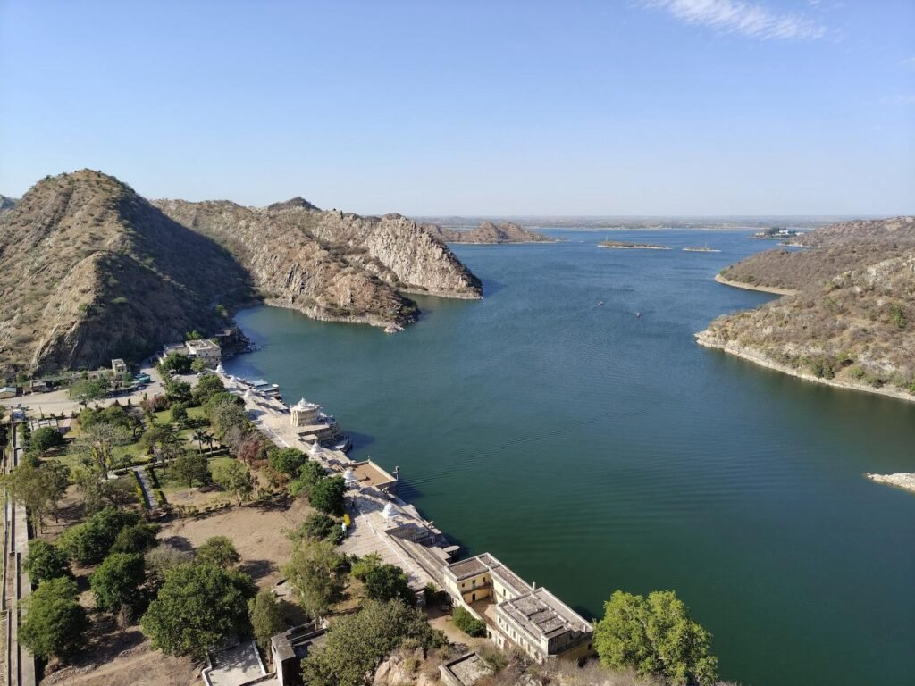 Scenic view of Jaisamand Lake near Udaipur