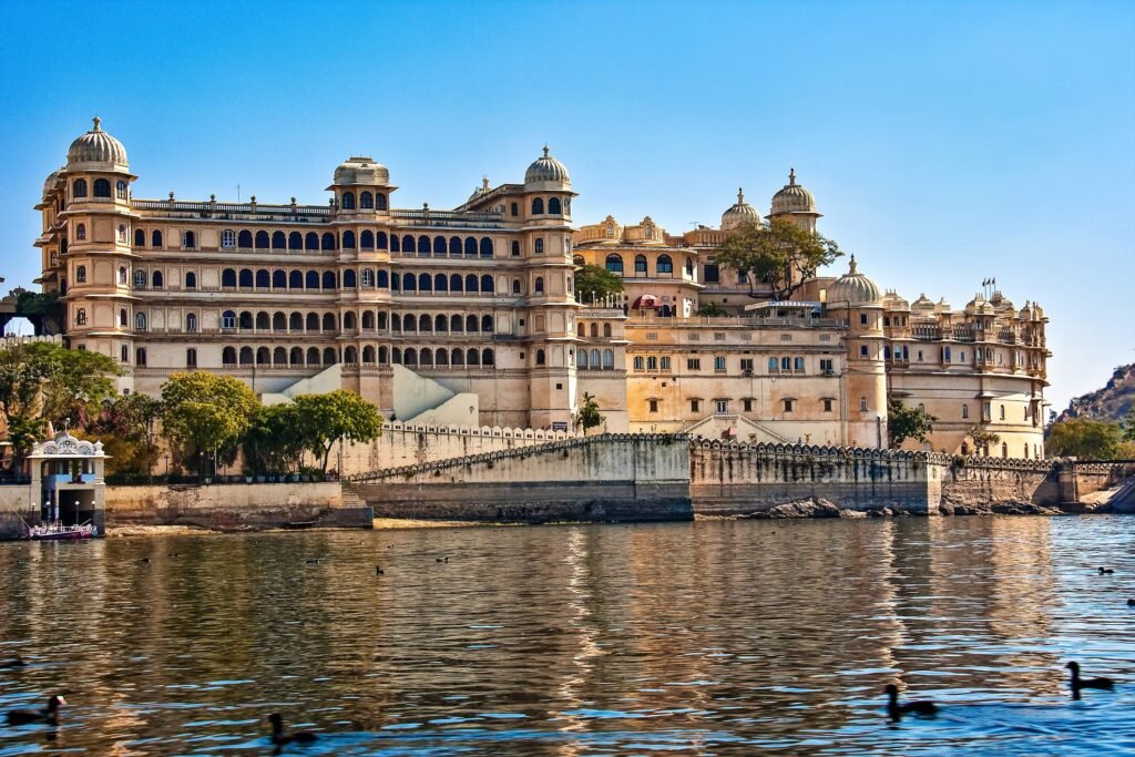 Lake Pichola in Udaipur with City Palace reflected in the water