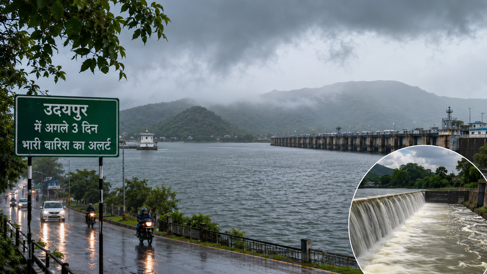उदयपुर में अगले 3 दिन भारी बारिश का अलर्ट, जयसमंद झील का बढ़ता जलस्तर और मानसून का दृश्य